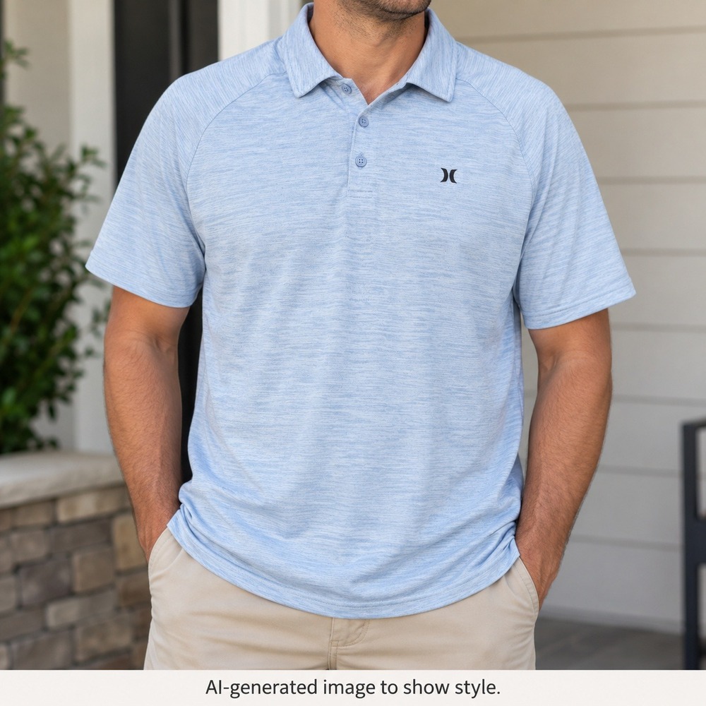 Hurley Mens XL Light Blue Heather Performance Short Sleeve Polo Shirt